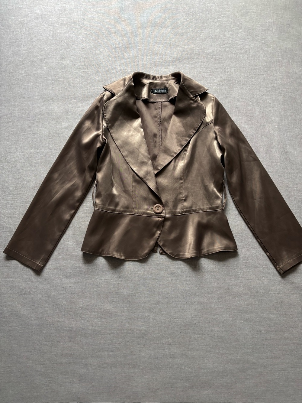 LaStella bronze slinky whimsical shiny dressy tailored suit blazer jacket